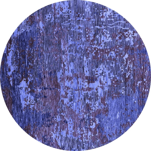Ahgly Company Machine Washable Indoor Round Oriental Blue Industrial Area Rugs, 3' Round