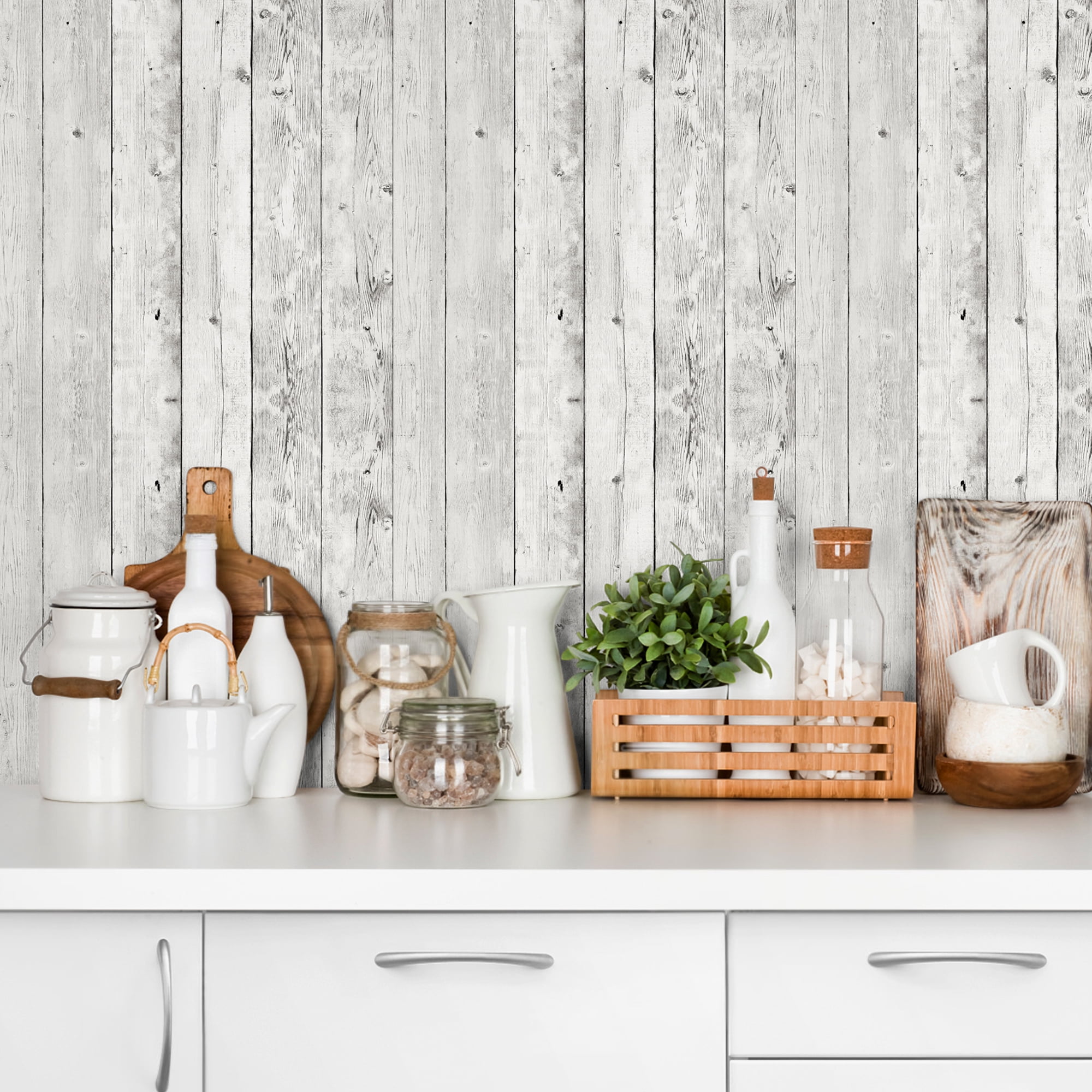 (4 pack) UMIGGEE Wood Peel and Stick Wallpaper White Vintage Self-Adhesive Removable Wood Contact Paper 17.7-in x 118-in for Home Decoration Wall Covering Old Furniture Renovation