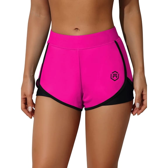 Alove Women's Solid High Rise Swim Shorts Athletic Board Shorts Bathing Suit Bottoms