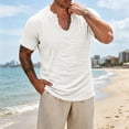 thumbnail image 3 of FRSASU Men's Cotton Linen T-Shirts V-Neck Raw Edge Washed Distressed Shirts Summer Short Sleeve Solid Loose Beach Tee Tops White, 3 of 5