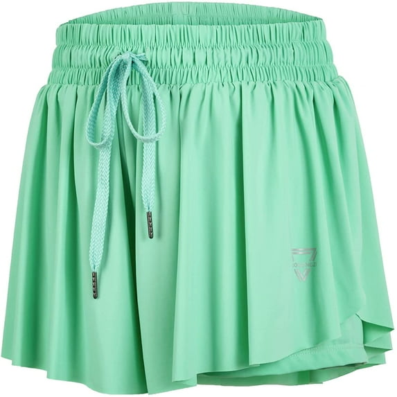Wekity 2 in 1 Flowy Running Shorts for Women Gym Yoga Athletic Womens Workout Biker Spandex Lounge Sweat Skirt Summer (Green With Pocket)