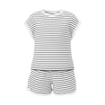 thumbnail image 4 of EnJoCho Girls 2 Piece Loung𝖾 Set Kids Striped Knit Short Sleeve T-Shirts Elastic Waist Shorts Casual Summer Clothing Sets Girls Vacation Outfits Short Sleeve Set, 4 of 4