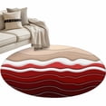 thumbnail image 2 of Abstract Round Living Room Rugs 4 ft, Red Brown Gradient Waves Beach Lines Washable Area Rug with Non-Slip Sturdy Edge Binding Round Carpet for Entryway Kitchen Bedroom Bathroom, 2 of 9
