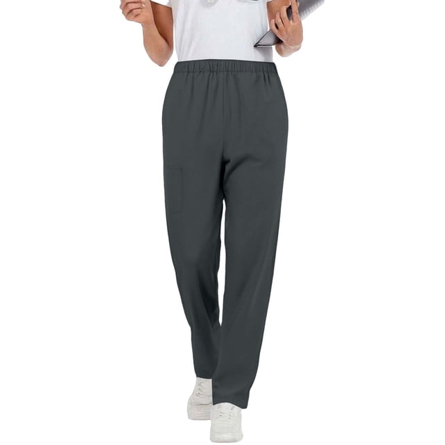 RKSTN Women Scrub Pants Plus Size Solid Color Mid Rise Straight Leg Lightweight Pull on Scrub Pants with Multiple Pockets
