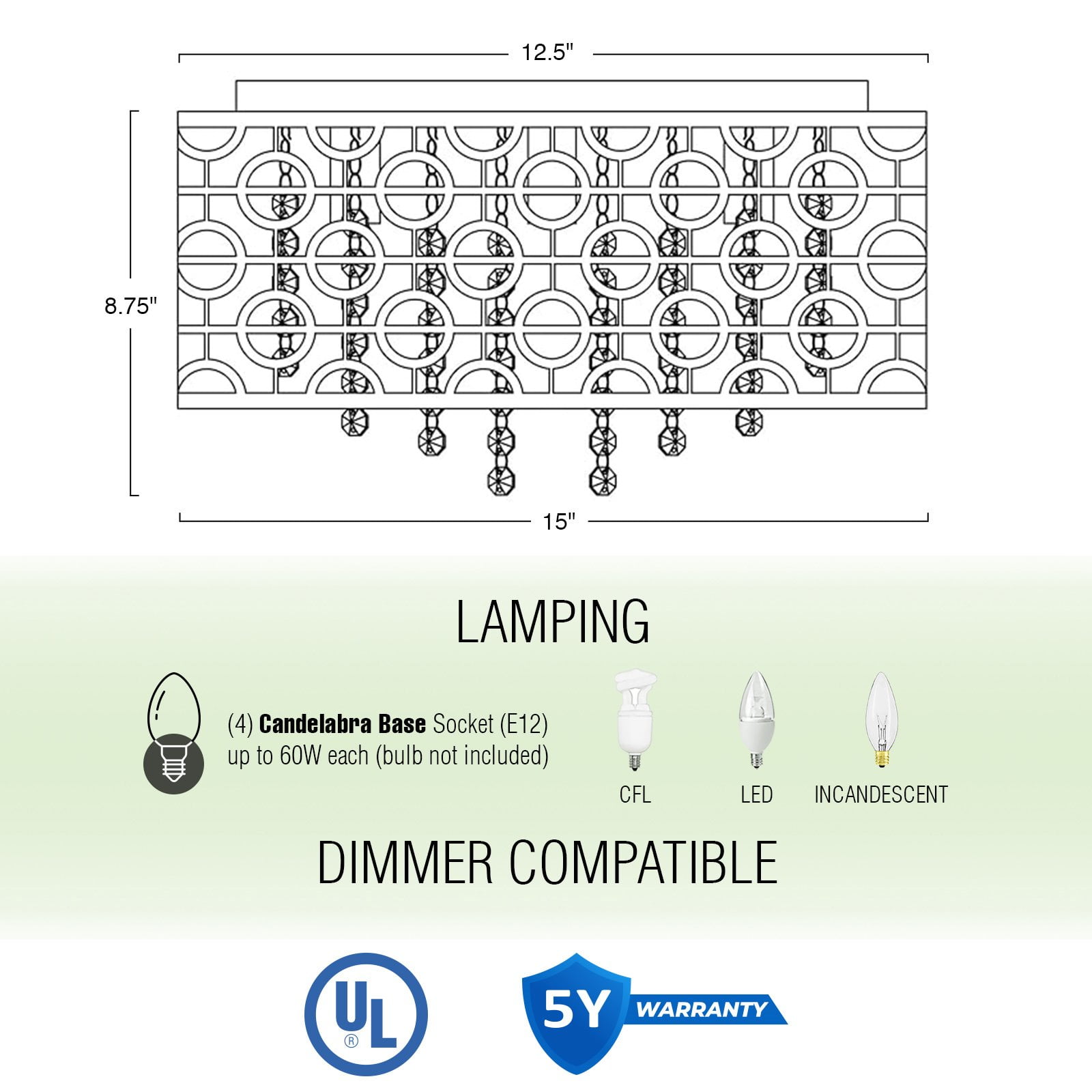 Kira Home Brielle 15" Modern Chic 4-Light Crystal Flush Mount Chandelier + Round Metal Shade, Dimmable, Brushed Nickel