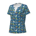 thumbnail image 2 of Naloa Dinosaur on the Beach Vacation Print T-Shirts Short Sleeve V Neck Tees for Women Fashion Tops Trendy Lightweight Soft Casual Summer Outfits Clothes, 2 of 5