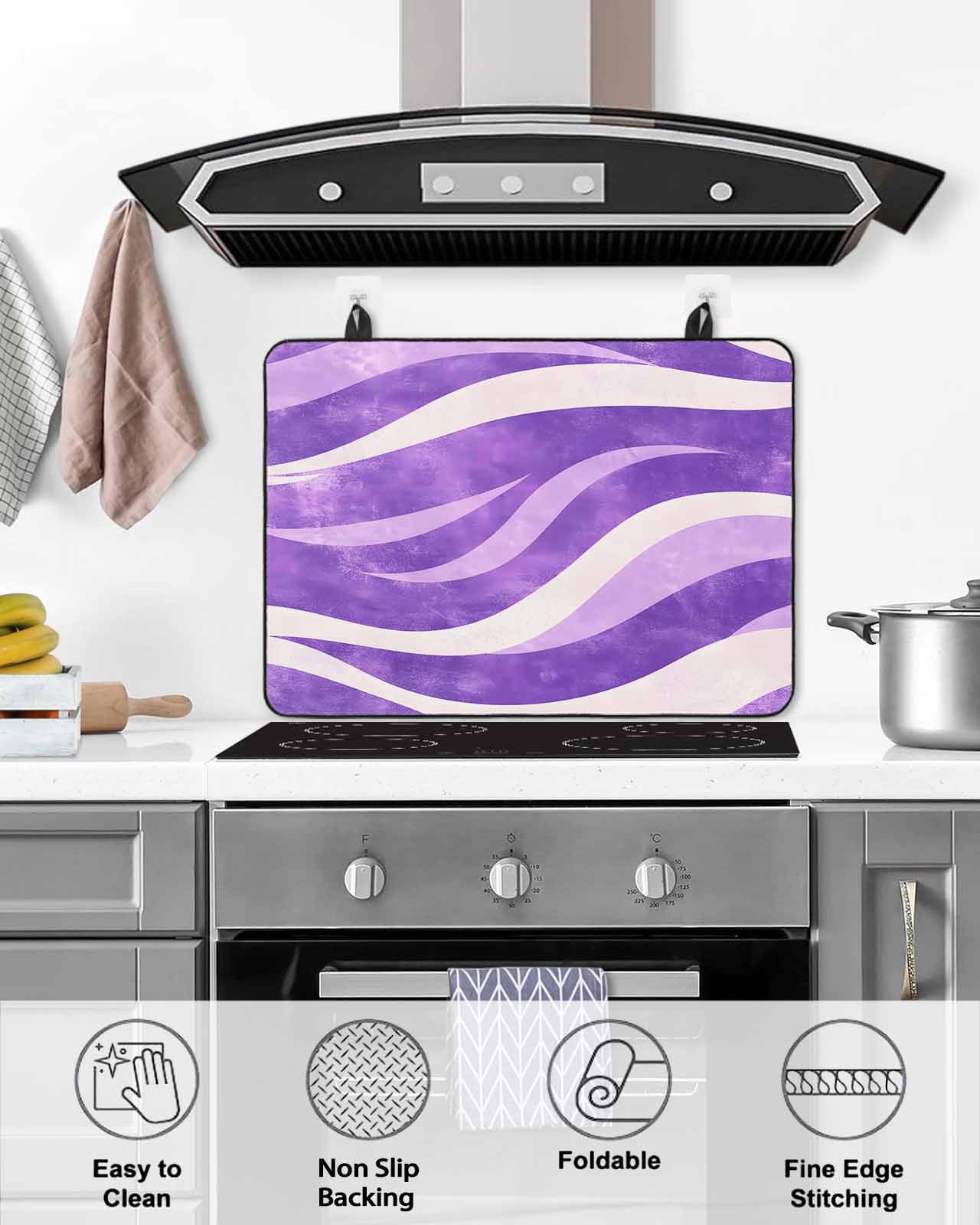 nqOlkjepod Large Induction Cooktop Protector Mat 36"x21", Purple Waves Stove Top Covers for Electric Stove, Ombre Sea Ripples Shabby Beach Decorative Stove Burner Cover Mats, Glass Top Stove Cover