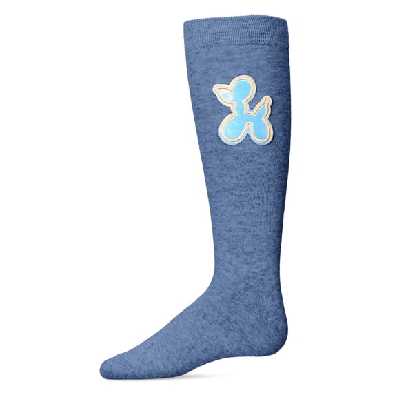 MeMoi Girls Iridescent Balloon Dog Cotton Blend Knee High Sock - Girls - Female, 6, Medium Denim