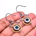thumbnail image 2 of Blue Topaz 925 Silver Black & Gold Rhodium Plated Earring 1.64", Handmade Earring, Silver Jewelry Earring, Drop Dangle Earring, Elegant Earring, Blue, 2 of 2