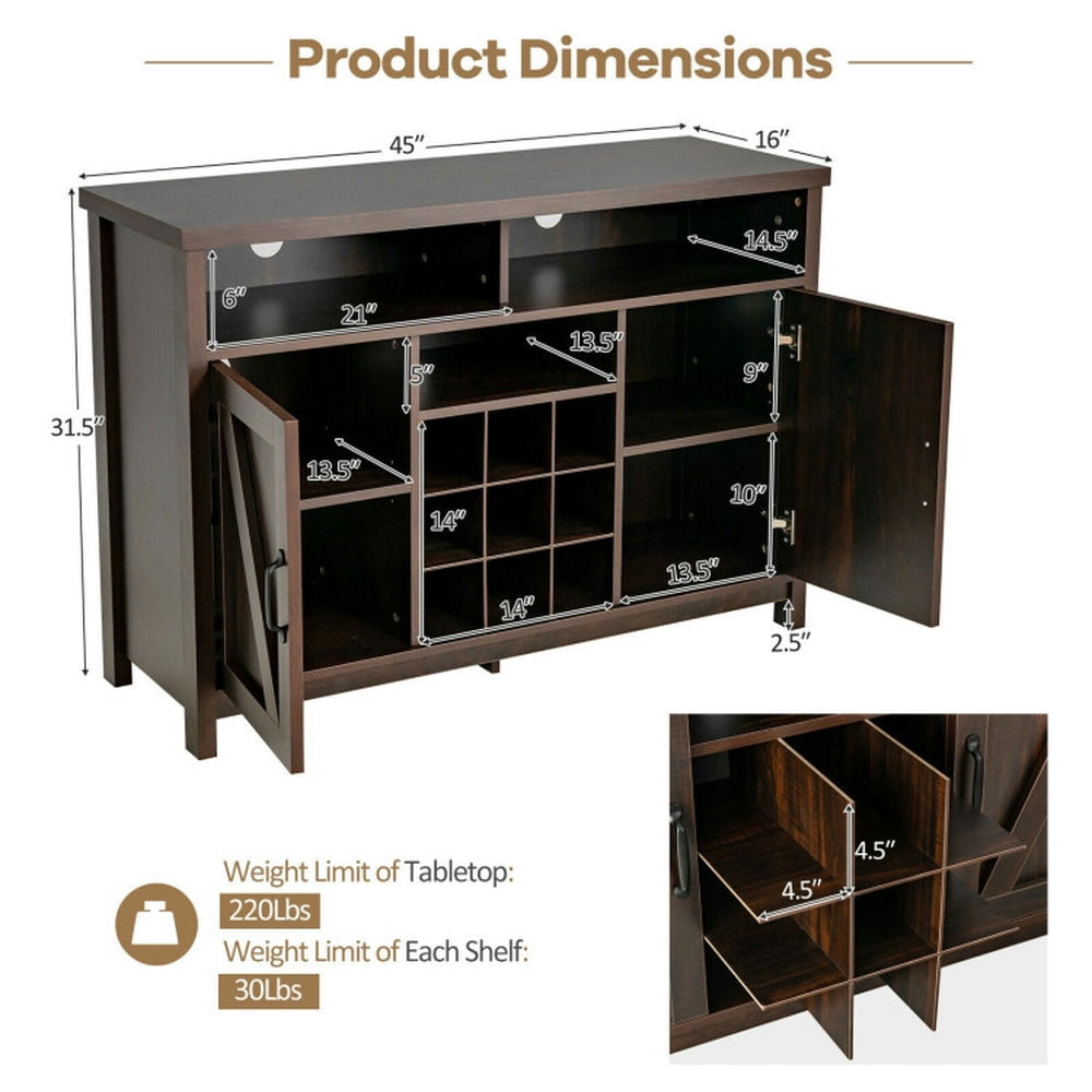 Finihen Kitchen Storage Cabinet, Buffet Sideboard, Farmhouse Sideboard with Detachable Wine Rack and Cabinets, for Dining Room, Kitchen, Living Room, Brown Finihen Kitchen Storage Cabinet, Buffet Sideboard, Farmhouse Sideboard with Detachable Wine Rack and Cabinets, for Dining Room, Kitchen, Living Room, Brown