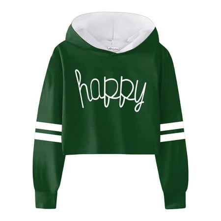 

Letter Print Sweatshirts for Teen Girls Casual Loose Long Sleeve Striped Crop Tops