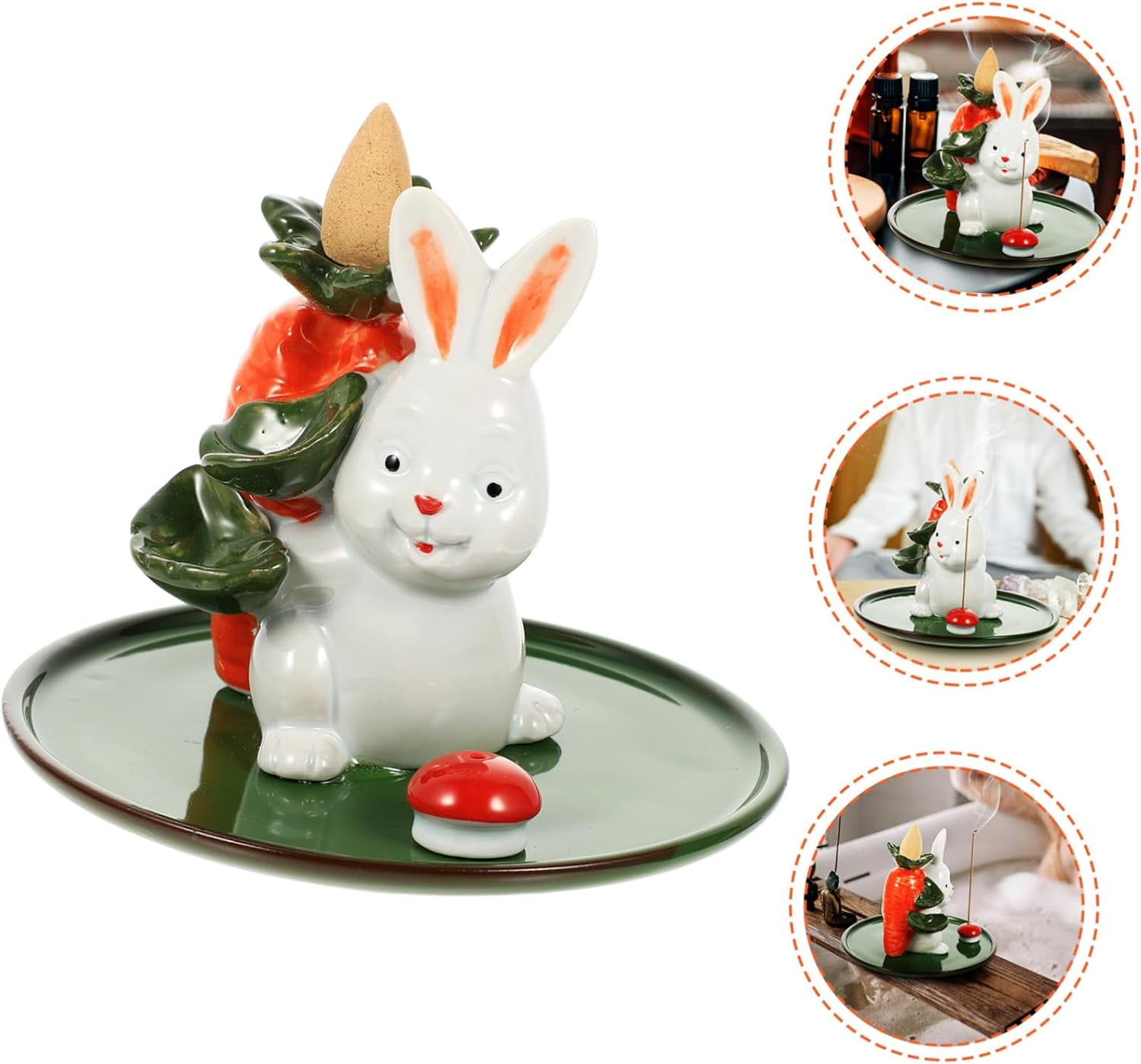 Rabbit Incense Holder, Handmade Incense Burner Holder, Ceramic Incense Holder for Incense Stick, Ash Catcher for Yoga and Home Decor