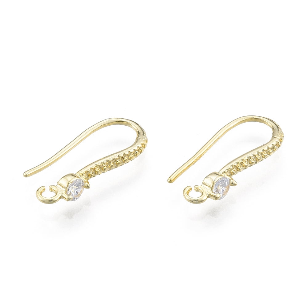 Brass Earring Hooks with Rhinestone Nickel Free Real 14K golden Plated 19 Gauge(0.9mm) 19mm
