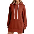 thumbnail image 4 of Long Women's Fashion Hoodie with Pockets | Comfy Fleece Sweatshirt, High-Low Hem Pullover, Casual Loose Fit，Work & Travel & Everyday Wear Outfits，Fall Winter Clothes, Brown, S, 4 of 6