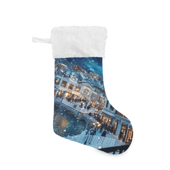 Christmas Stocking with Hanging Loop for Family Holiday Ornament White Building