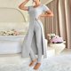 thumbnail image 4 of Pincandy Women's Solid Color Pajama Set - Crew Neck Short Sleeve Top & Pants, Casual & Comfortable for Homewear, 4 of 5