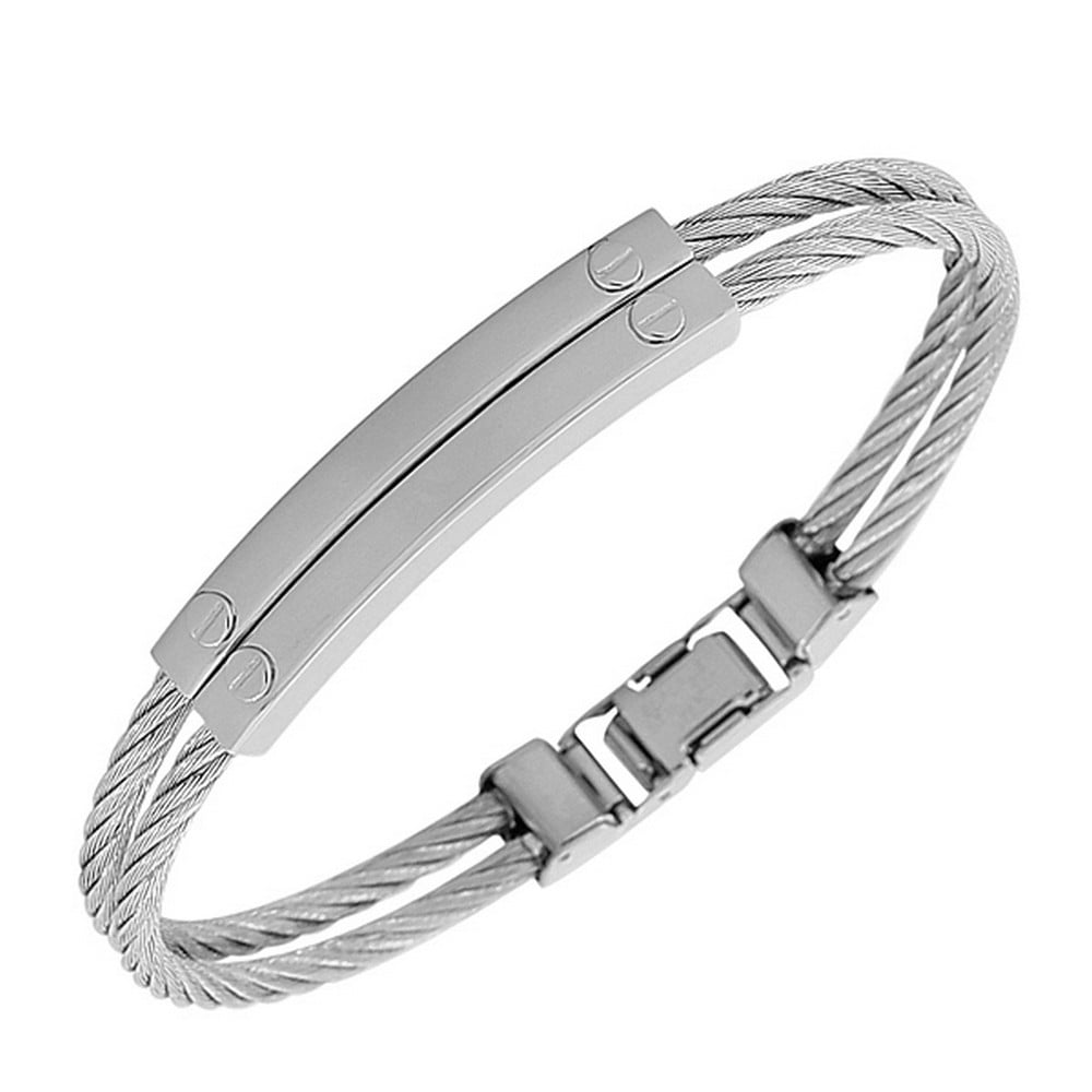 EDFORCE Stainless Steel Silver-Tone Twisted Cable Rope Bracelet ...