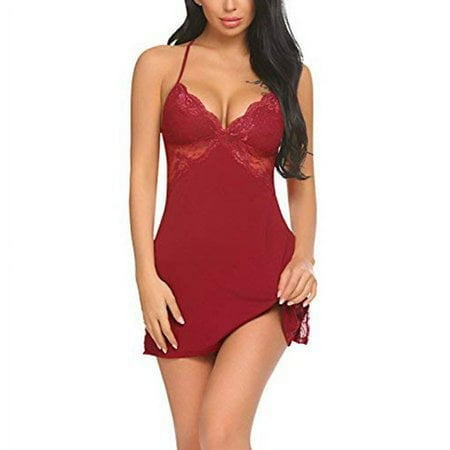 

Sinhoon Women Chemise Lingerie Sexy Nightie Full Slips Lace Babydoll Sleepwear Dress