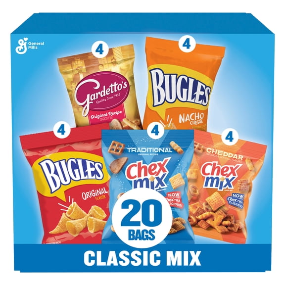 Classic Mix Snack Mix Variety Pack, Bugles, Gardetto's, Chex Mix, 20 Count, 28 oz
