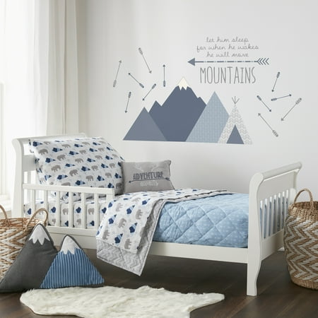 UPC: 0190945090249 | Levtex Baby – Trail Mix Toddler Bed Set – Grey Navy and Blue – Bear Mountain – 5 Piece Set Includes Reversible Quilt Fitted Sheet Flat Sheet Pillow Case Decorative Pilow