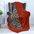 thumbnail image 4 of Mandala Soft Flannel Fleece Throw Blanket, Ukranian Design Half Flower Pattern Swirls and Petals Image, Cozy Plush for Indoor and Outdoor Use, 50" x 60", Burgundy White Blue, by Ambesonne, 4 of 5