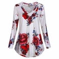 thumbnail image 2 of Smilepp Chemisier Femme Col en V Manches Longues Imprimé Floral Décontracté, 4TG, Blanc, 2 of 9