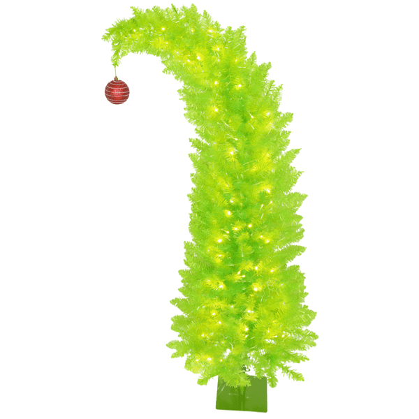 5FT Whimsical Pencil Christmas Tree, Pre-Lit with 200 Warm White LEDs, 438 Branch Tips, Metal Base for Small Spaces or Apartments