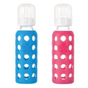 Lifefactory Glass Baby Bottle with Silicone Sleeve, Set of 2 (Blue/Raspberry)