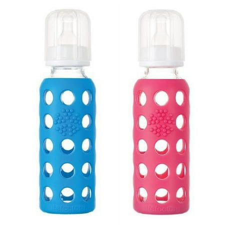 Lifefactory Glass Baby Bottle with Silicone Sleeve, Set of 2 (Blue/Raspberry)