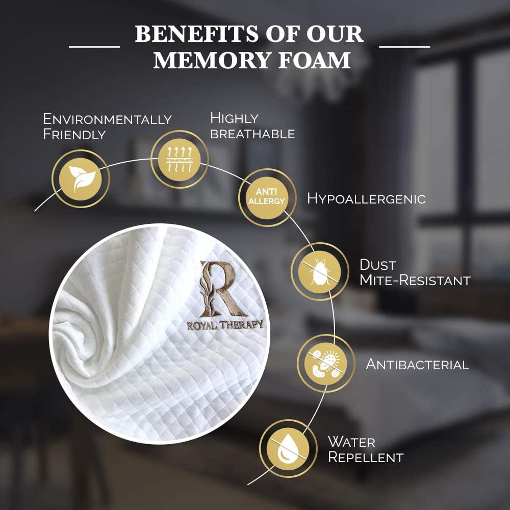 Royal Therapy Queen Memory Foam Pillow + Extra Pillowcase, Bed Pillow for Neck & Shoulders for Adult