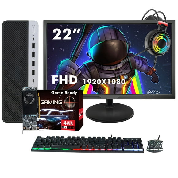 PC de Bureau de Jeu SFF - Ordinateur HP ProDesk | Core i5 jusqu'à 3,6 GHz | Moniteur FHD de 22 Pouces | 32 Go de RAM, 1 to de SSD | AMD RX 550 4G GDDR5 (HDMI) | Clavier et Souris de Jeu | Win 10 Pro 64 Bits (Remis à Neuf)