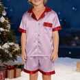 thumbnail image 1 of Conjunto navideño para padres e hijos, camiseta de manga corta con estampado navideño a cuadros, pantalones con bolsillos laterales, blusa de poliéster, 1 of 6