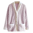 thumbnail image 2 of Women's Winter Fuzzy Fleece Bed Jacket Casual Thicken Warm Flannel Button down Sleepwear Cozy Soft Comfy Loungewear New Purple M, 2 of 6