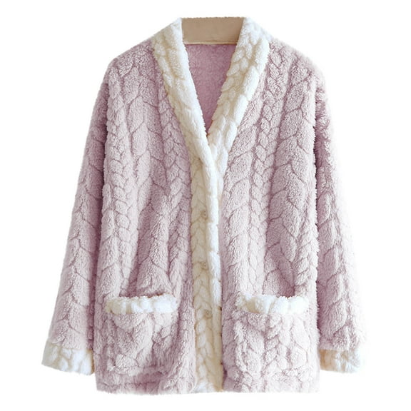 Kaemgyyd Flannel Sleepwear for Women Long Sleeve Button down Pajama Top Winter Warm Sherpa Fuzzy Loungewear with Pockets