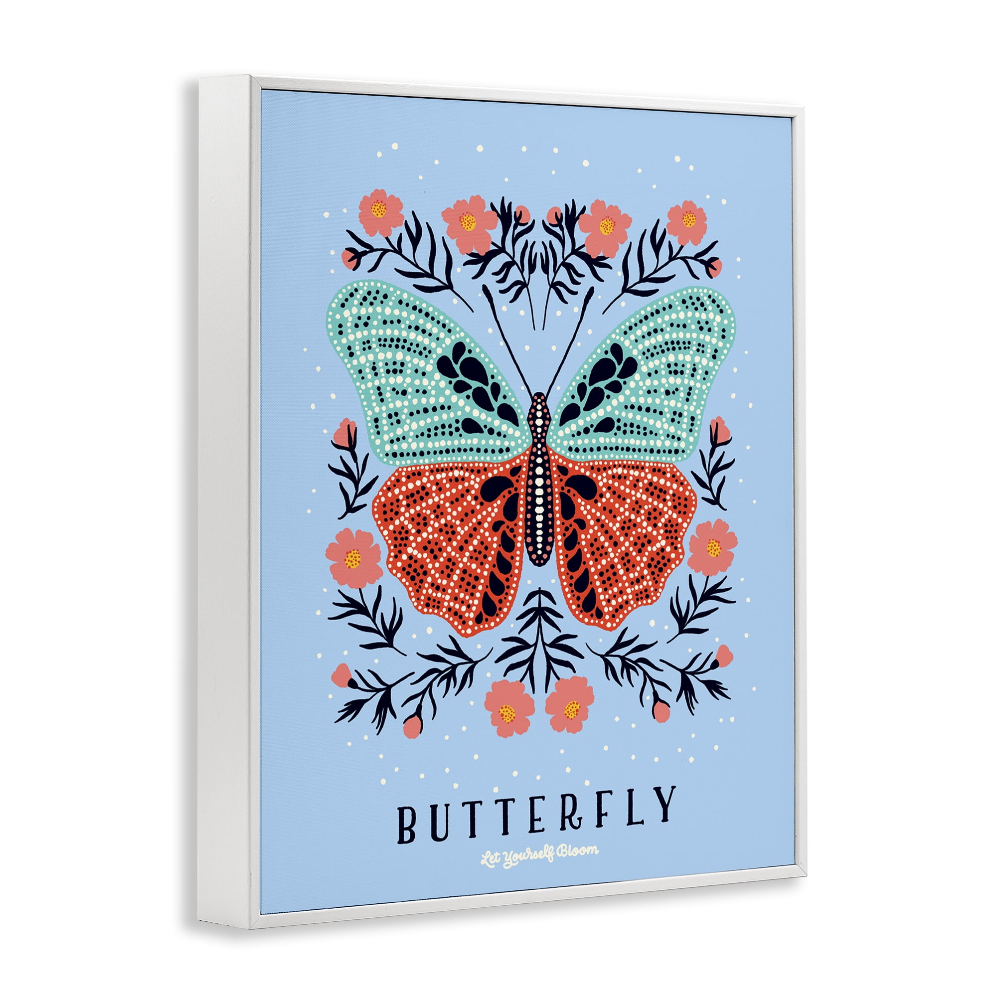 Stupell Industries Butterfly Symmetry on Blue White Framed Giclee Art, design by Indira Prieto | IndySign