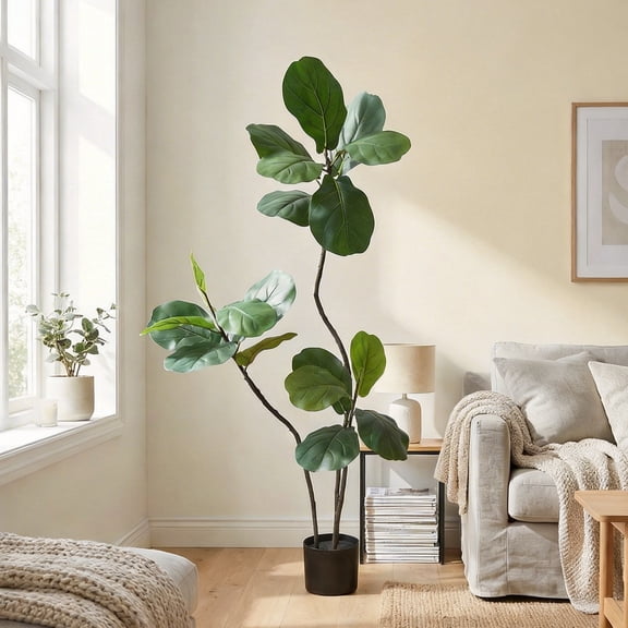 Easy4Home 4.6FT Artificial Plant Fake Ficus Tree Potted Indoor Faux Floor Plant for Home Office Decor