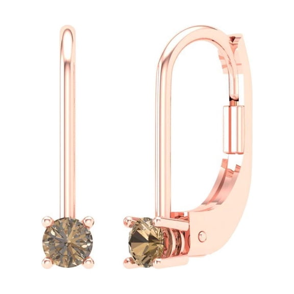 0.5 ct Lever-Back Drop Dangle Earrings for Women | 4.0mm Round Cut Simulated Champagne Diamond | 18K Rose Gold