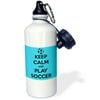 3dRose Keep calm and play soccer, Blue, Sports Water Bottle, 21oz