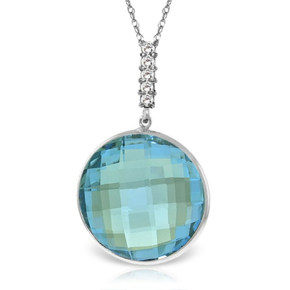 Galaxy Gold GG 14K White Gold Natural Diamonds and Checkerboard Cut Blue Topaz Pendant Necklace - December Birthstone - Communication & Serenity - 16" to 24" - Fine Jewelry for Women