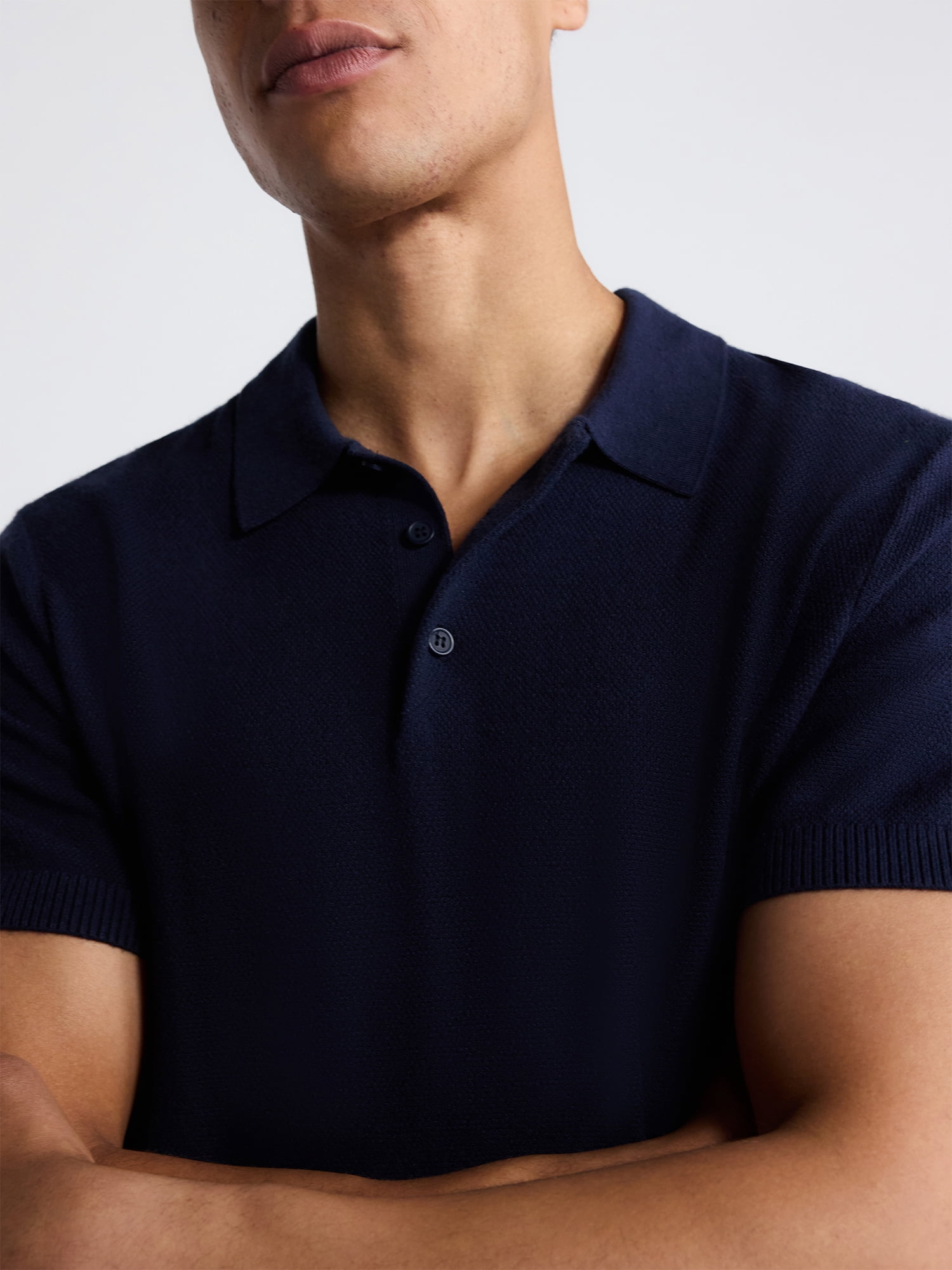 Free Assembly Men's Textured Polo Sweater with Short Sleeves, Sizes S-3XL