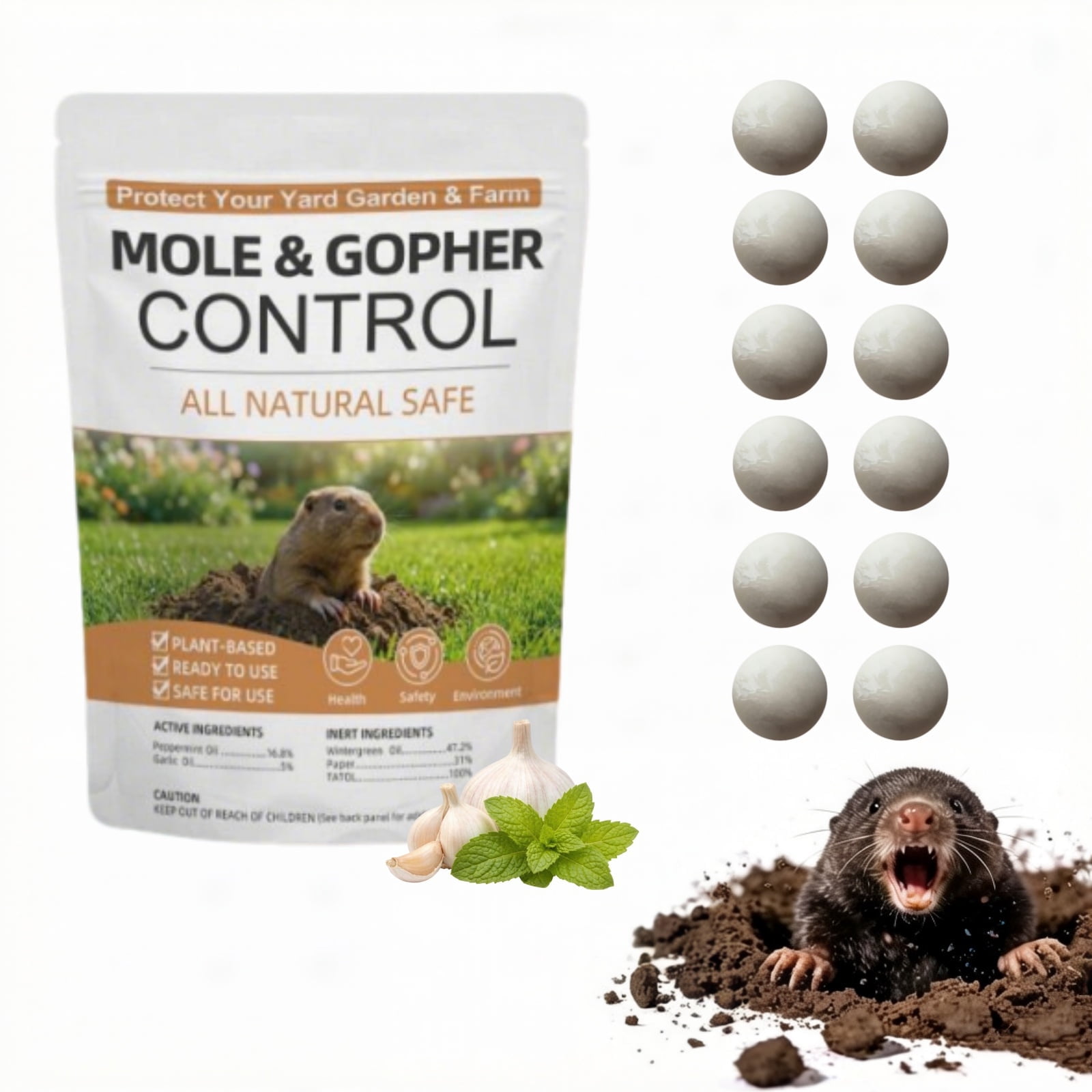 JahyElec Mole Repellent Outdoor,12 Pack Peppermint Oil Gopher Repellent Vole Repellant Outdoor Pet Plant Safe Groundhog Repellent Mole Deterrent to Keep Vole Groundhog Out of Lawn Yard Garden