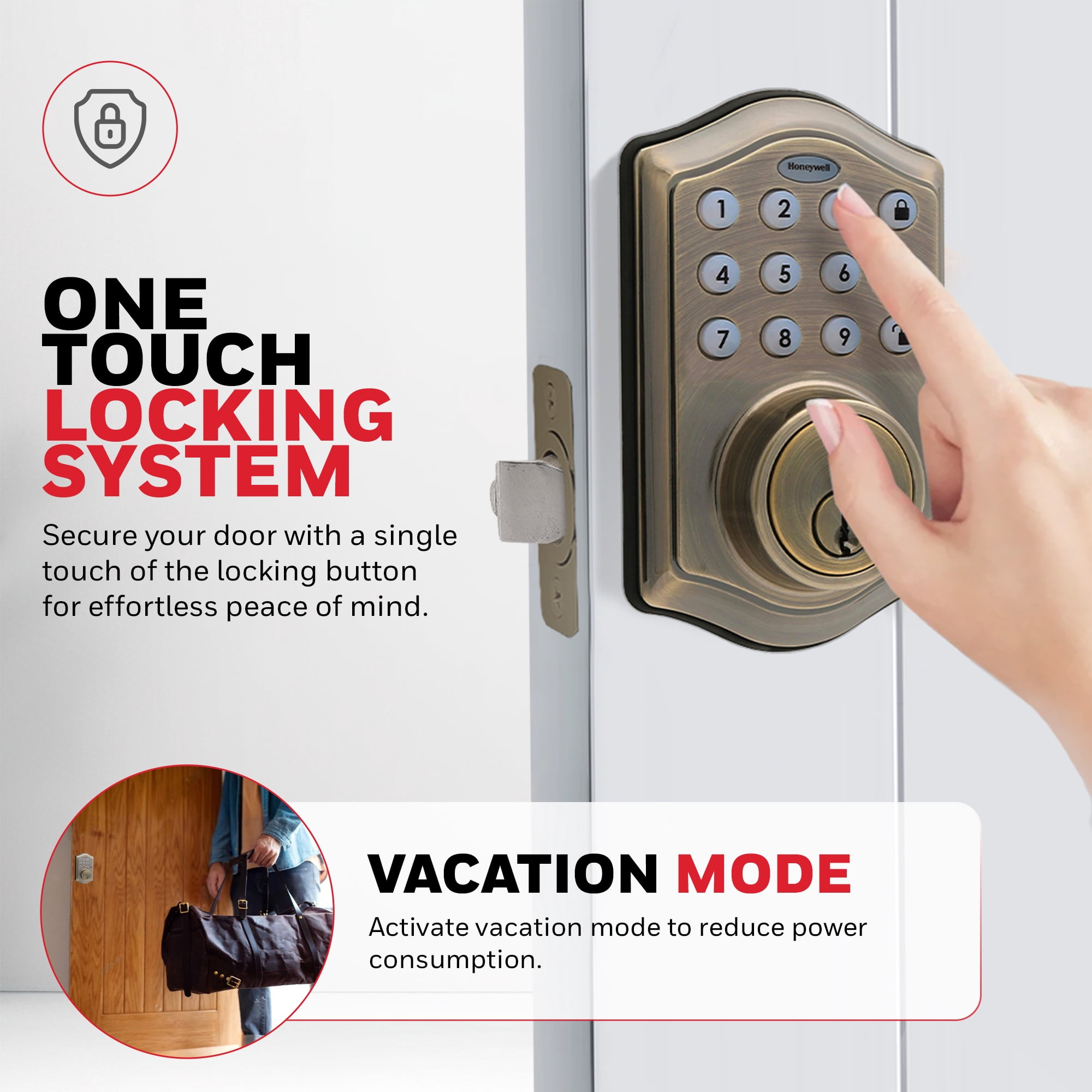 Honeywell Electronic Entry Deadbolt Door Lock, Antique Brass