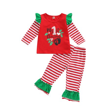

WenaZao Christmas Baby Girls Outfits Long Sleeve Stripes Tops with Pants