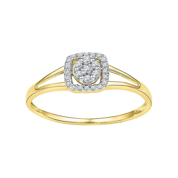 Diamond Princess 10kt Yellow Gold Womens Round Diamond Square Frame Cluster Ring 1/10 Cttw