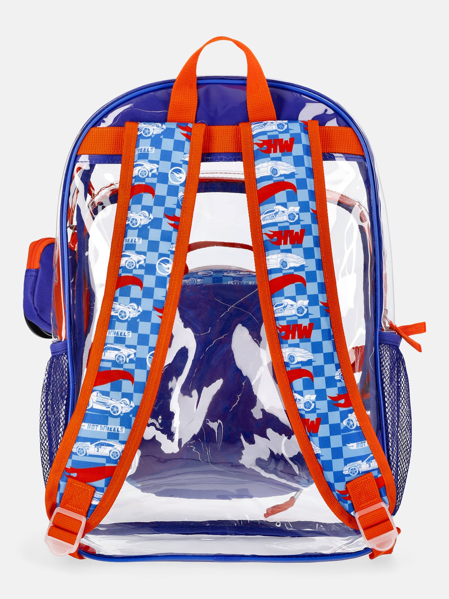Hot Wheels Boys 17" Clear Rodger Dodger Backpack with Lunch Box & Bag Charm, 3-Piece Set, Orange