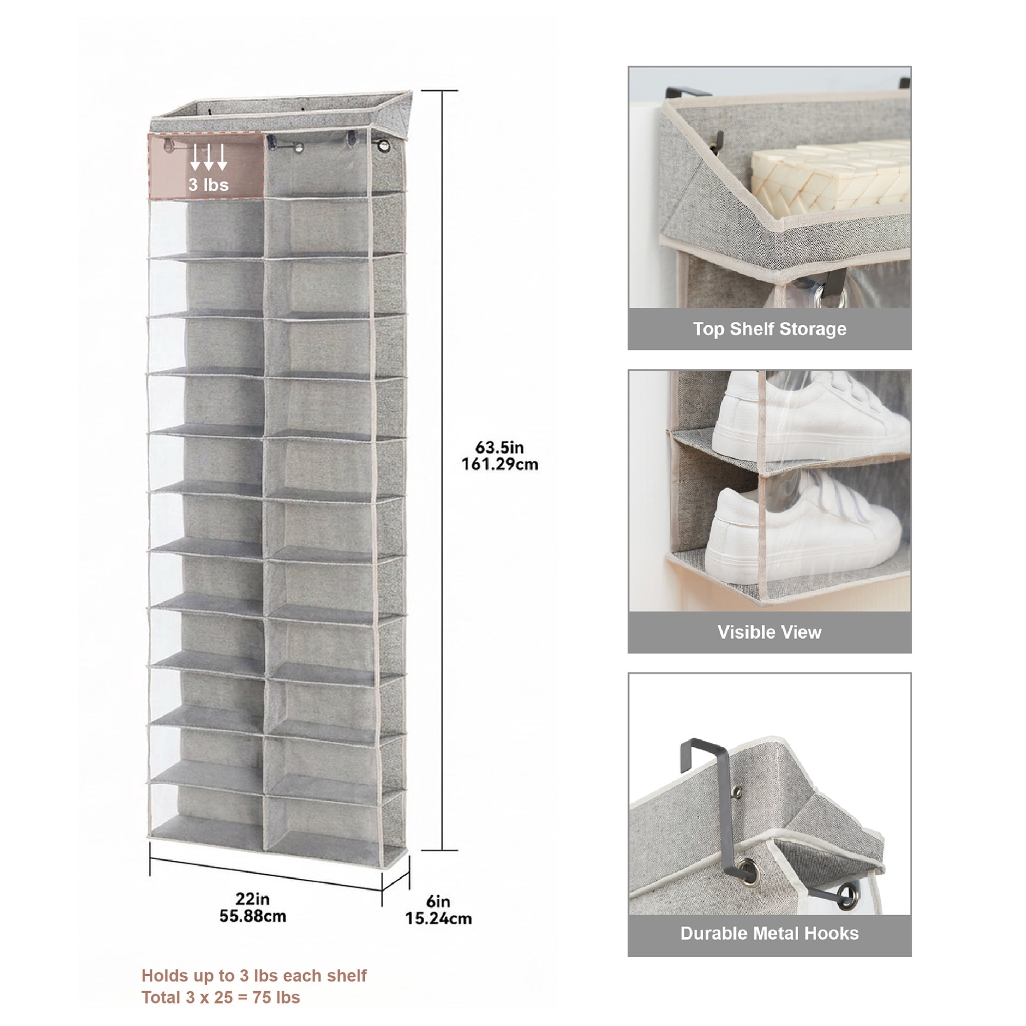 (3 pack) Better Homes & Gardens 24-Tier Over The Door Shoe Organizer Shelf