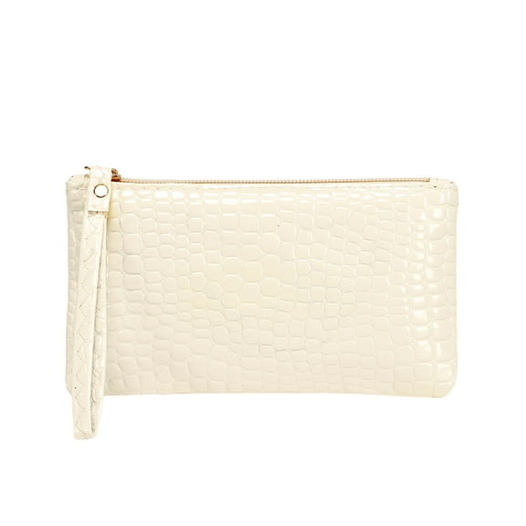 Modstep Leather Wallet for Women Small Clutch Purse with Wrist Strap Ladies Outdoor Phone Bags for Shopping and Party White