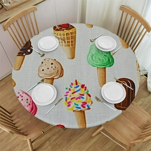 Autua Ice Cream Desserts Round Tablecloth Stain-Resistant Washable Indoor Outdoor Restaurant Wedding Party Waterproof Tablecloth 31"-35