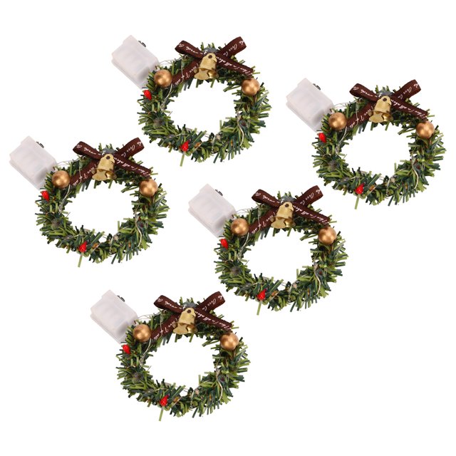 Decoración Navideña Para Casa De Muñecas, Corona Navideña En Miniatura Vívida Con Luz Para Regalo De Cumpleaños ANGGREK AC7532