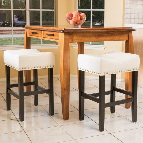 26-inch Backless Ivory Leather Counter Stool, Set of 2